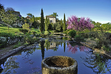프랑스, 여름, 봄, 정원, 꽃, 식물, 연못