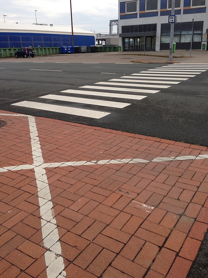 zebra crossing, road marking, bremerhaven, columbus kai, transportation, outdoors, day