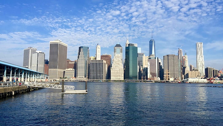 pohled, nižší, Manhattan, městské panorama, mrakodrap, Panoráma města, Spojené státy americké
