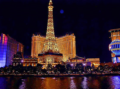 las vegas, night, monument, paris, casino