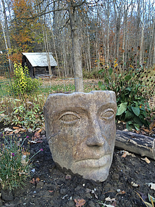 statue de, humaine, jardin, Pierre, visage, homme