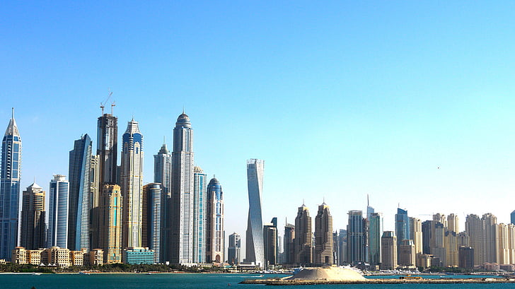 Skyline, Dubai, gratte-ciels, ville, architecture, tour, gratte-ciel