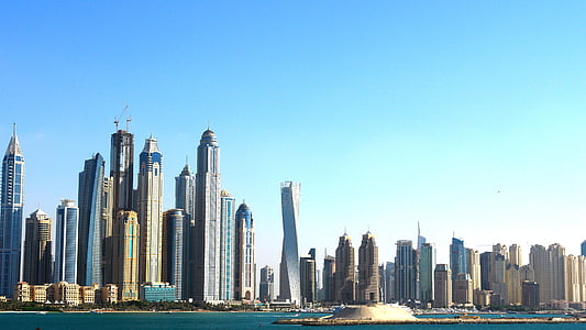 Skyline, Дубай, небостъргачи, град, архитектура, кула, небостъргач