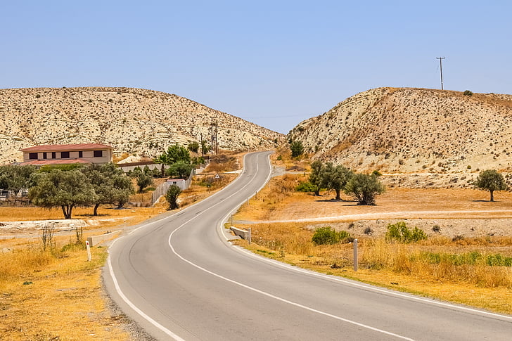 road, summer, countryside, landscape, scenery, rural, cyprus