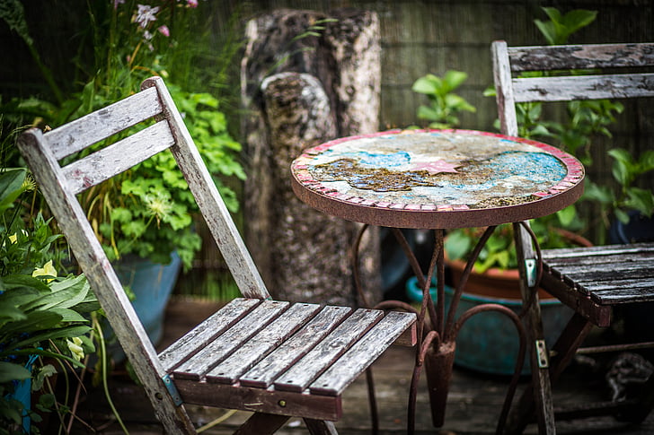garden, weathered, wood, terrace, chair, old wood