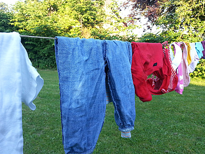 drabužių linija, skalbykla, plauti, priklauso nuo, apranga, clothespins