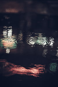 ūdens, kritums, lietus, pārdomas, tumša, naktī, gaismas