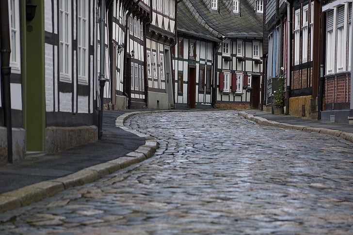 cobblestone, goslar, unesco, heritage, ancient, half-timbered, germany