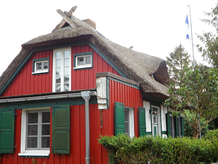 Reed, techo, Mar Báltico, Darß, Inicio, rojo, edificio