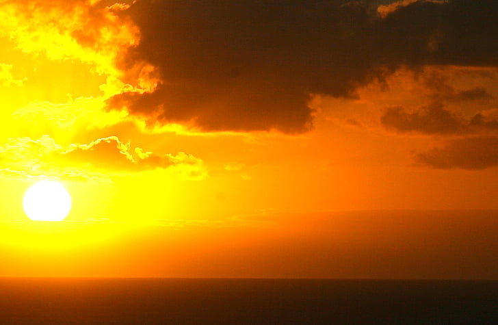 tramonto, hawaiano, oceano, mare, cielo, nuvole, vista sul mare