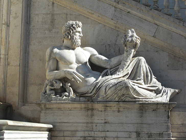 Piazza del campidoglio, posąg, Pomnik, jeden, leżącego, Rzym, Włochy