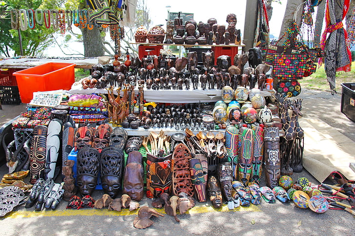 kunst, håndverk, afrikanske, markedet, suvenirer, tribal, reise