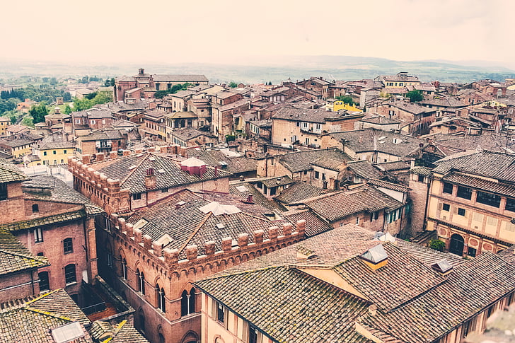 архитектура, сгради, жилищни, покривите, небе, село, Тоскана