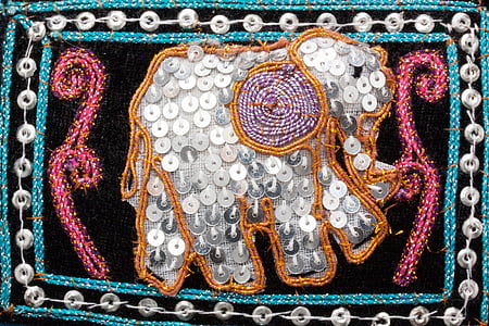 elephant, graphically, sequins, sparkle, shiny, hand labor, sewn