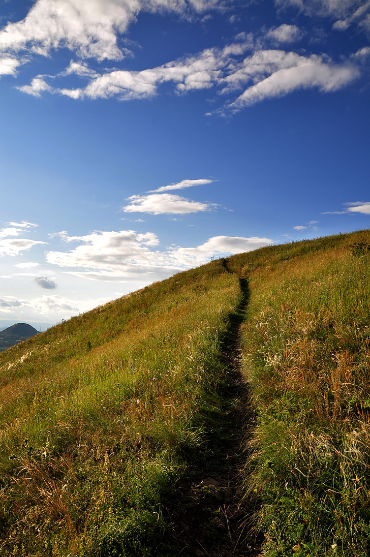路径, 小山, 自然, 蓝蓝的天空, 景观, České středohoří, 的斜坡