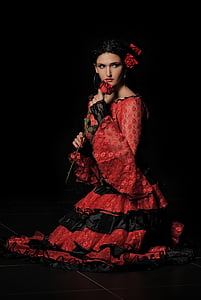 Carmen, cigana, mulher espanhola, dançarina, menina, levantou-se, vermelho