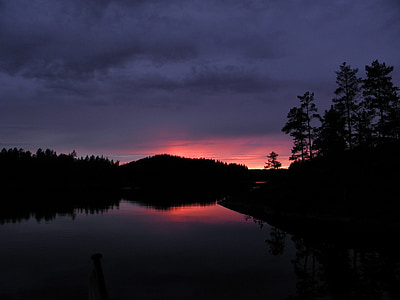 večernje nebo, zalazak sunca, Savonlinna, Saimaa, finski, priroda, izlet brodom