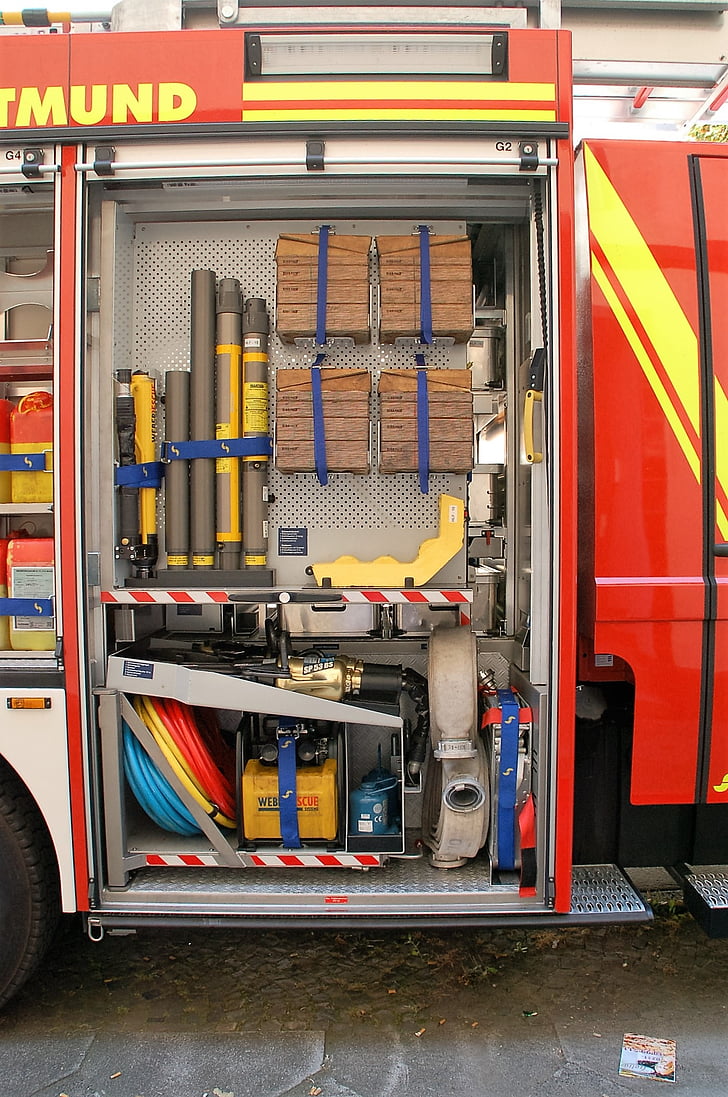ดอร์ทมุนด์, รถดับเพลิง, อุปกรณ์, สีแดง, ไฟไหม้, รถ, กู้ภัย