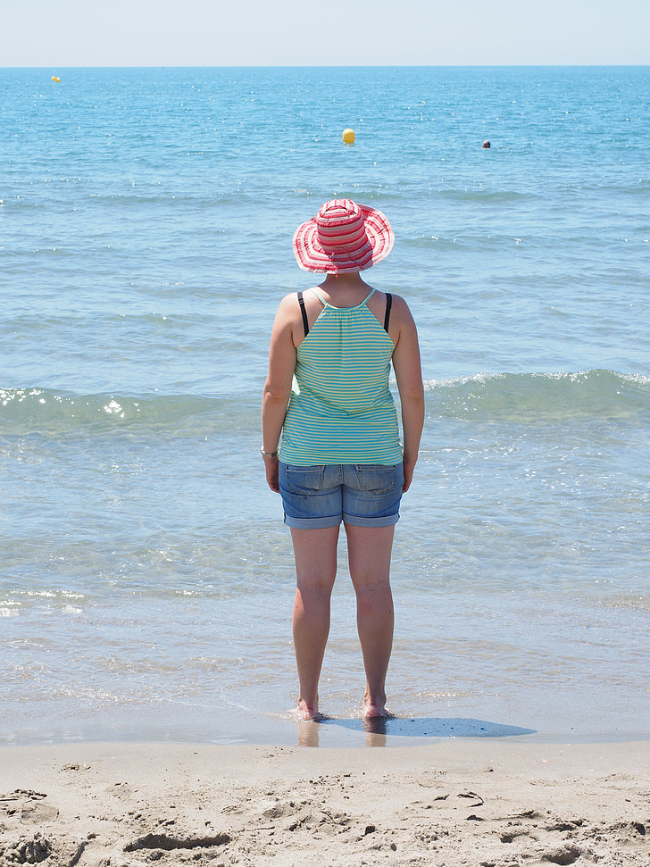 Meer, Strand, Schwimmen, Frau, Urlaub, Tourist-information, Wasser
