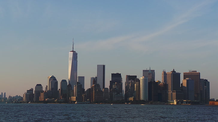 Skyline, new york, vatten, byggnader