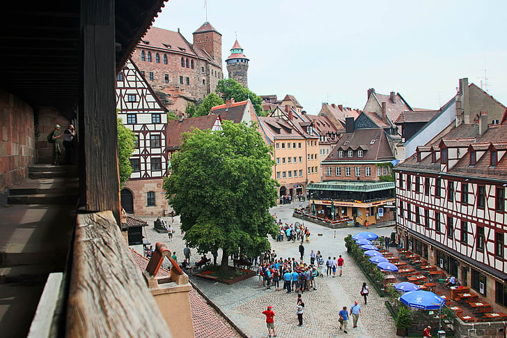 Nuremberg, gamla stan, slott, medeltiden, kejserliga slottet, Fachwerkhaus