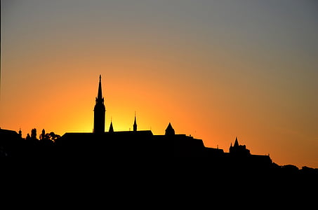 Budapest, arkitektur, Ungern, monumentet, staden, solnedgång
