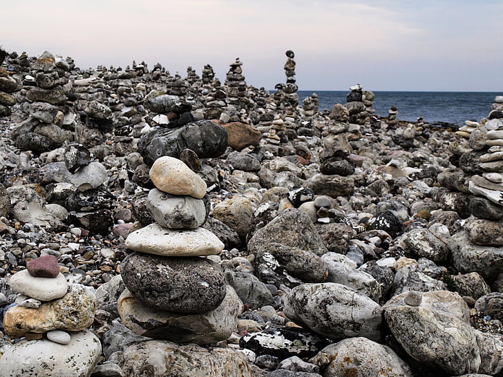 pebble beach, sea, stones, pyramid, tower, pebble, rock - Object