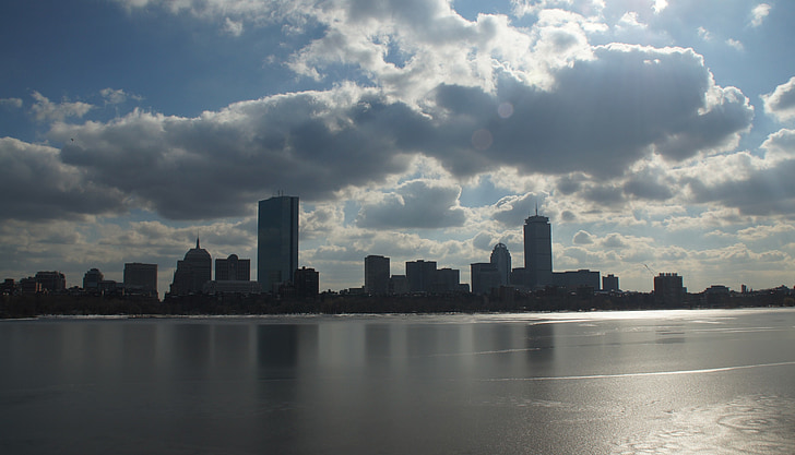 Boston, Massachusetts, Charles river, linha do horizonte, água, Rio, nuvens