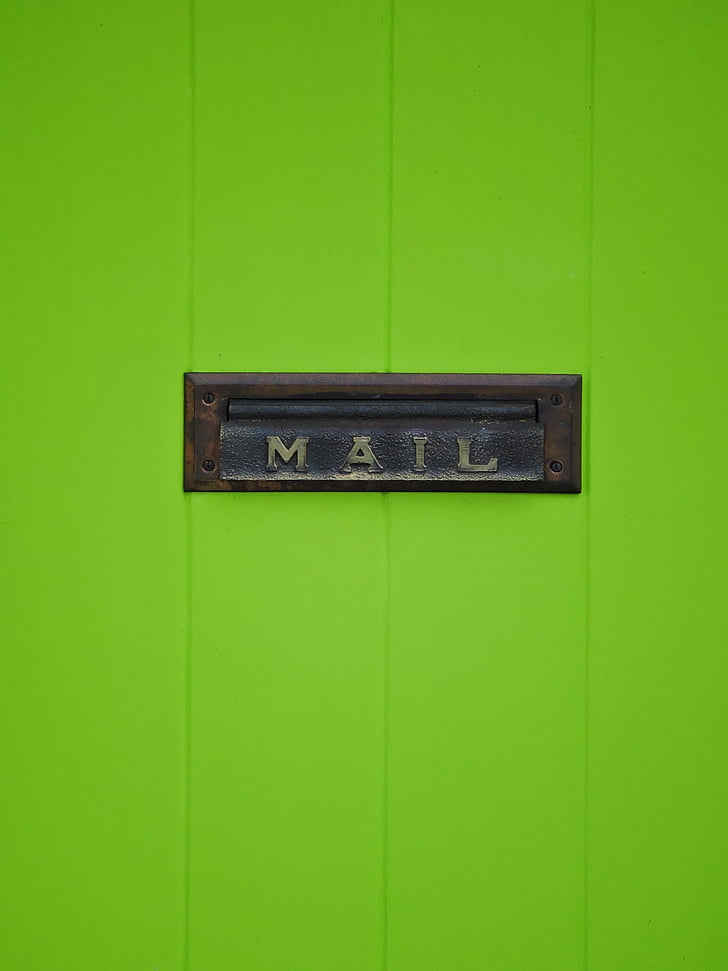 døren, mail slot, mail, messing, slot, metal, grøn