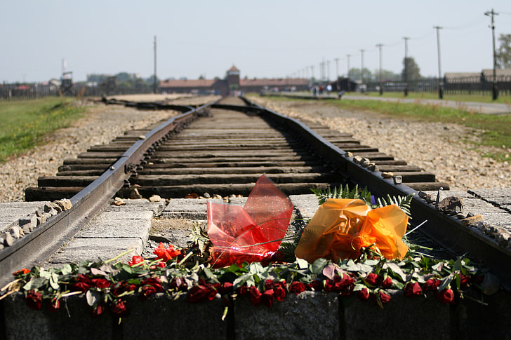Auschwitz-birkenau, koncentrationsläger, Förintelsen, Oswiecim, järnvägsspår