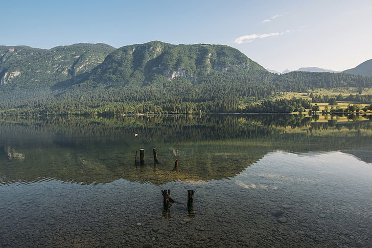 Příroda, krajina, Hora, mraky, obloha, zelená, reflexe