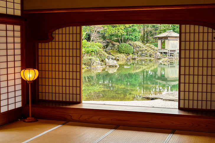 landscape, japan, japan house, japan garden, pond, green, plant