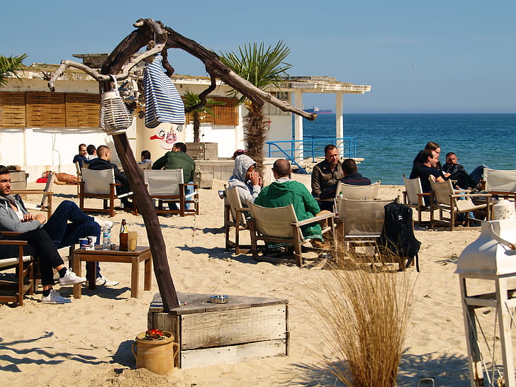 Restaurantul, Restaurantul oameni, oameni, plajă, Bulgaria, alcool, vorbesc
