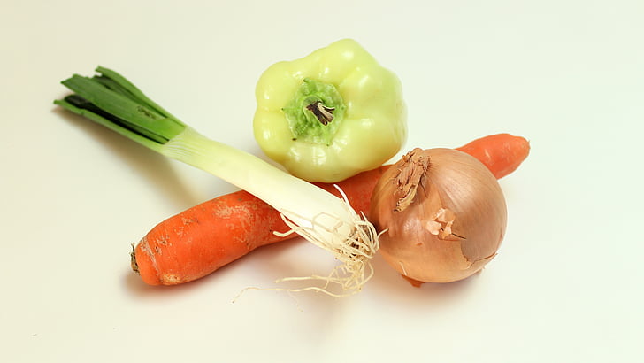 Цибуля ріпчаста, морква, перець, продукти харчування, свіжі, рослинні, здоровий