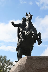 statue, bronze, equestrian, horse, rearing, rider, emperor