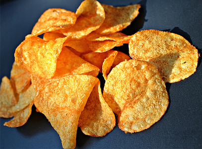 chip, keripik kentang, Makanan Ringan, Makan, menggigit, renyah, tidak sehat