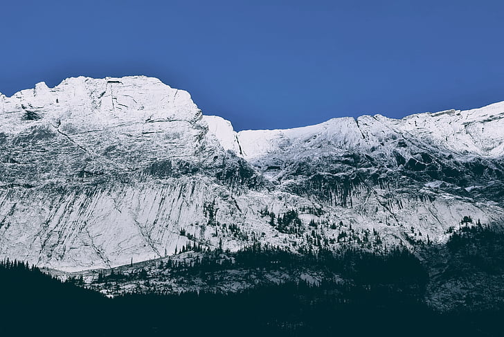 panoramiczne, Zdjęcie, Rock, góry, lasu, śnieg, Ridge