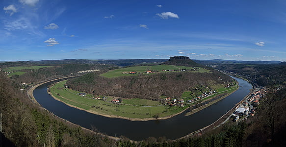 Elbe, Mesa lilienstein, paysage, rivière, cirve, Vernal, village