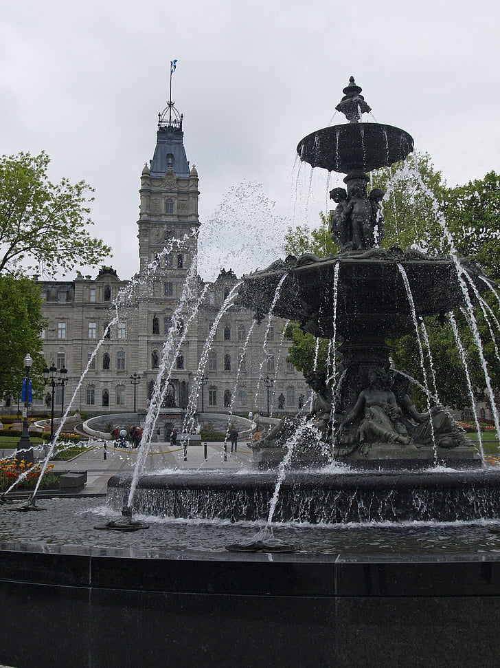fontän, Quebec city, Québec, Kanada, byggnad, staden, kyrkan
