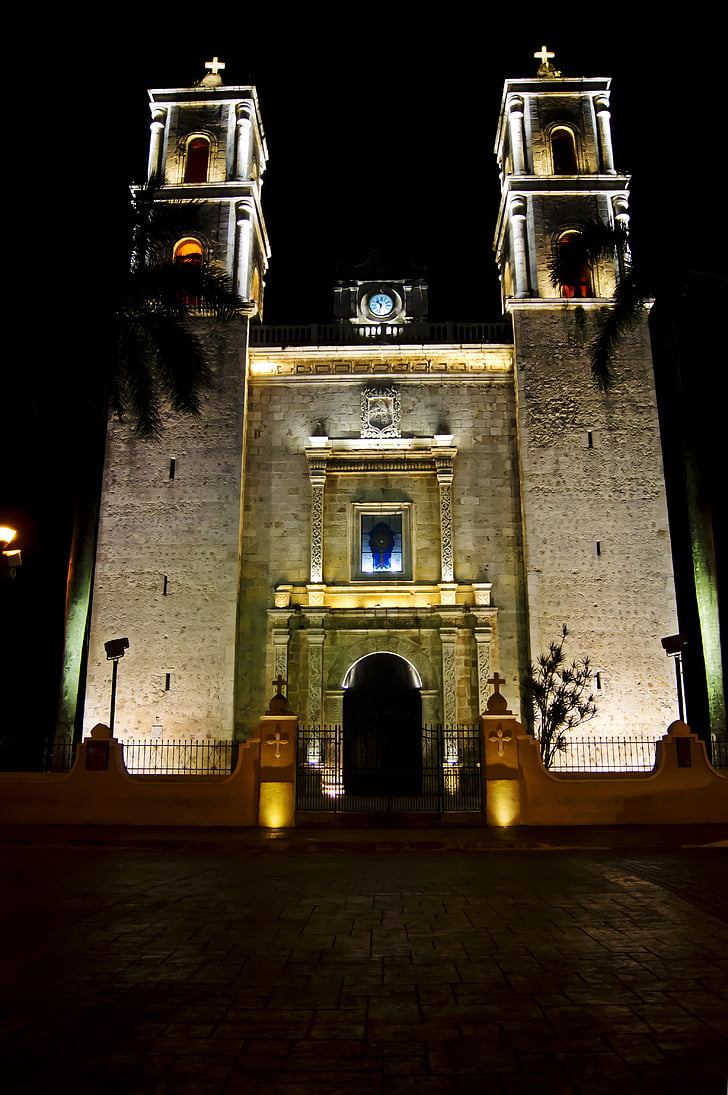 Cathedral, Valladolid, kirik, öö, arhitektuur, Euroopa, valgustatud