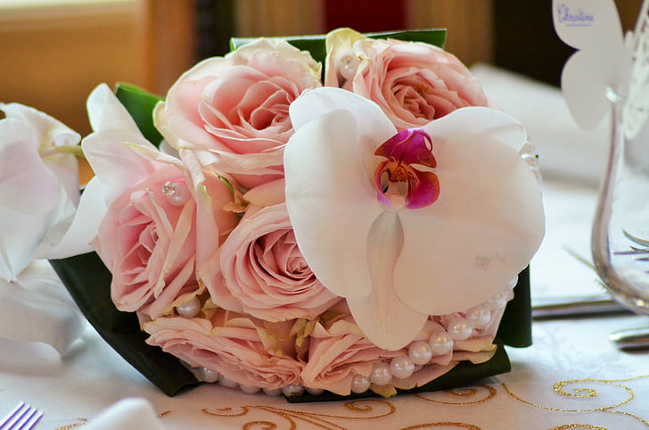 Kāzu pušķis, kāzas, rozā, Kāzu foto, ziedi, balta, saistības