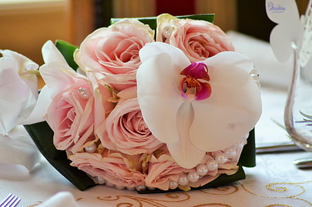 pernikahan karangan bunga, pernikahan, merah muda, foto pernikahan, bunga, putih, komitmen