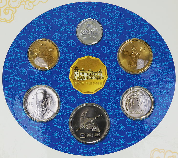 south korea coins, mint sets, coin, south korea currency