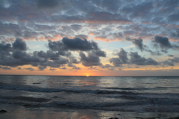 beach, sky, sun, sunrise, clouds