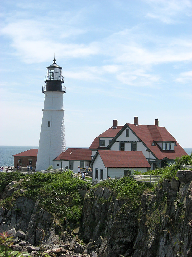 Lighthouse, Maine, hus, kyst, New england, kystnære, Ocean