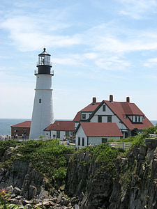 phare, Maine, maison, Côte, New england, côtières, océan