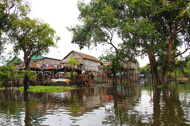 Kâmpóng phluk kompong, passeio, vila, flutuante, a Siem reap, Camboja, lago Tonle sap