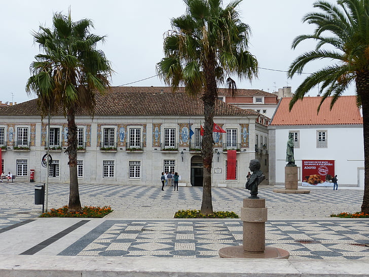 Cascais, Portugalsko, prostor, Památník, socha, zámková dlažba, staré město