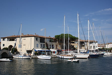 Sør-Frankrike, port grimaud, port, Marina, båter, skip, vann