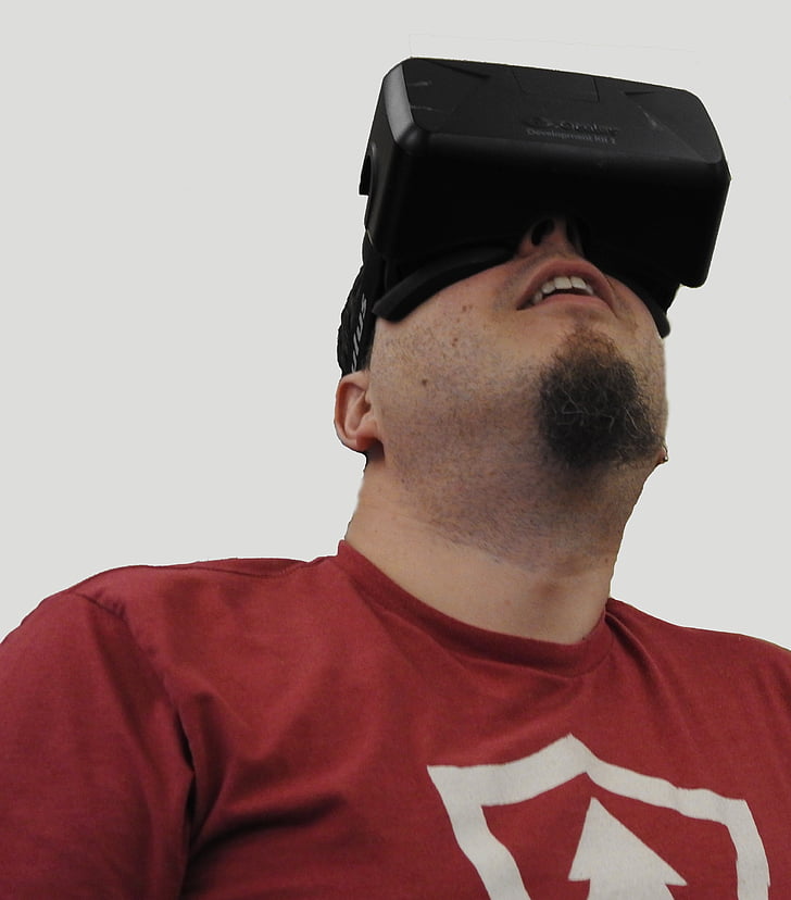 virtuální realita, muž, zařízení, technologie, VR, sluchátka s mikrofonem, muž